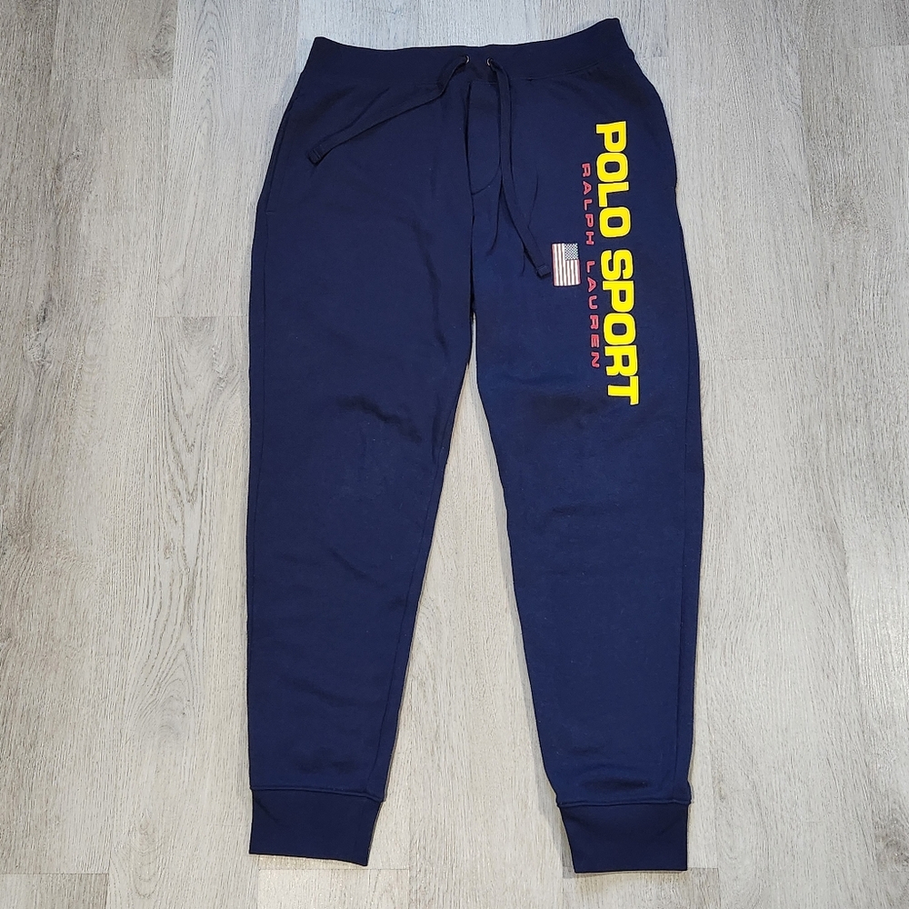 Polo Sport Ralph Lauren Men's Small Spell-Out Jogger Sweatpants Navy Blue Taper